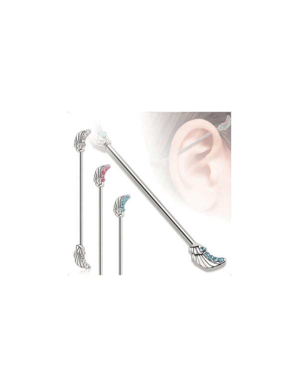 Piercing met vleugels van engeltjes met gekleurde steen - Afbeelding 2