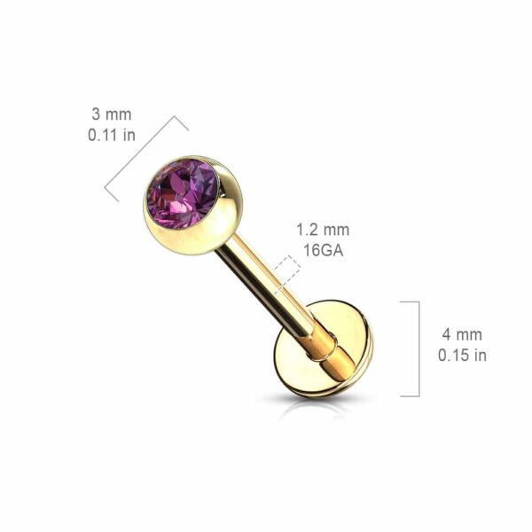 Labret goudkleurig verguld met kristal - Afbeelding 2