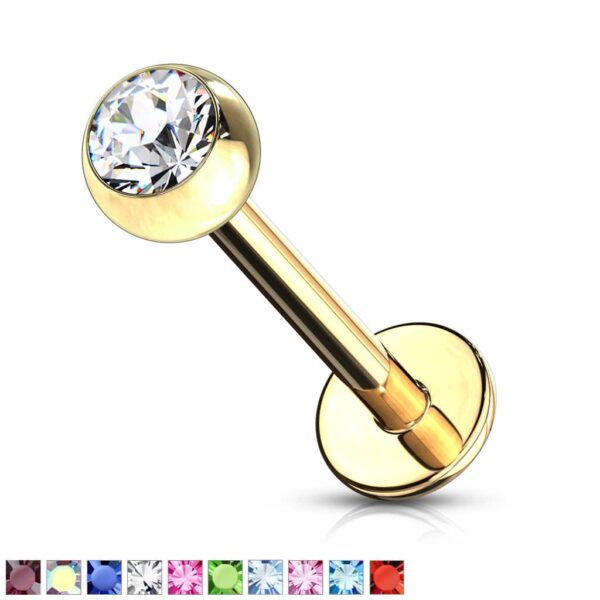 Labret goudkleurig verguld met kristal