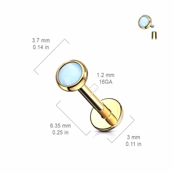 Labret intern geschroefd met platte opaal steen - Afbeelding 2