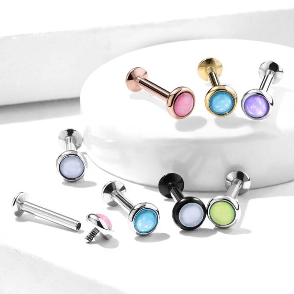 Labret intern geschroefd met platte opaal steen - Afbeelding 5