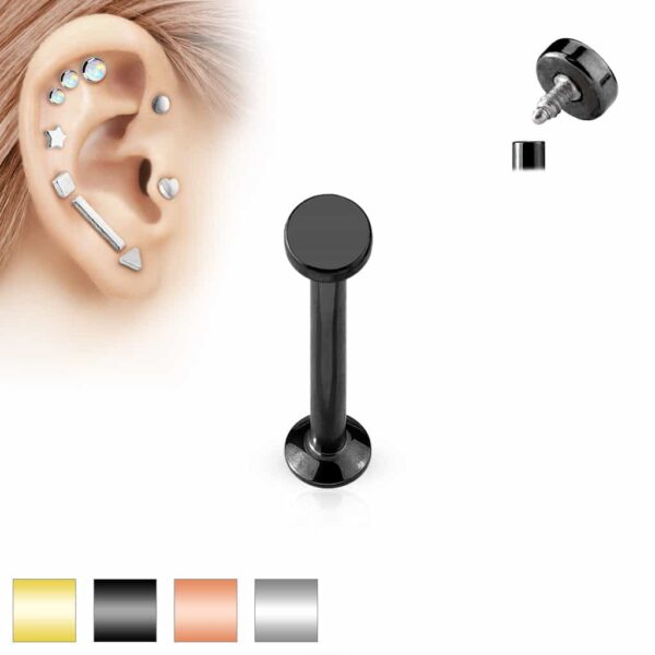 Labret intern geschroefd met platte ronde kop