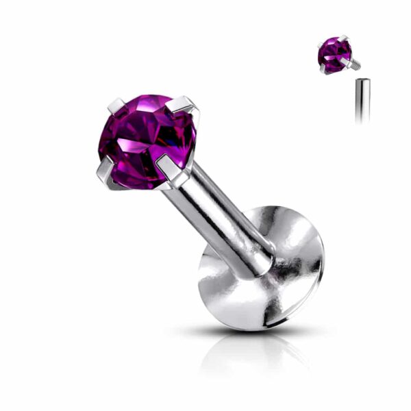 Labret met intern schroefdraad en rond kristal - Afbeelding 2