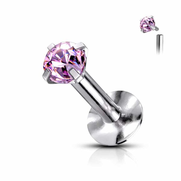 Labret met intern schroefdraad en rond kristal - Afbeelding 7