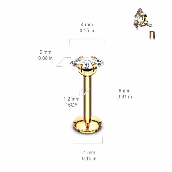 Labret met marquise kristal in verschillende kleuren - Afbeelding 2
