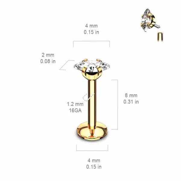 Labret met marquise kristal in verschillende kleuren - Afbeelding 2