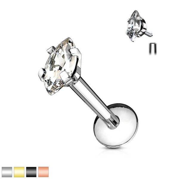Labret met marquise kristal in verschillende kleuren