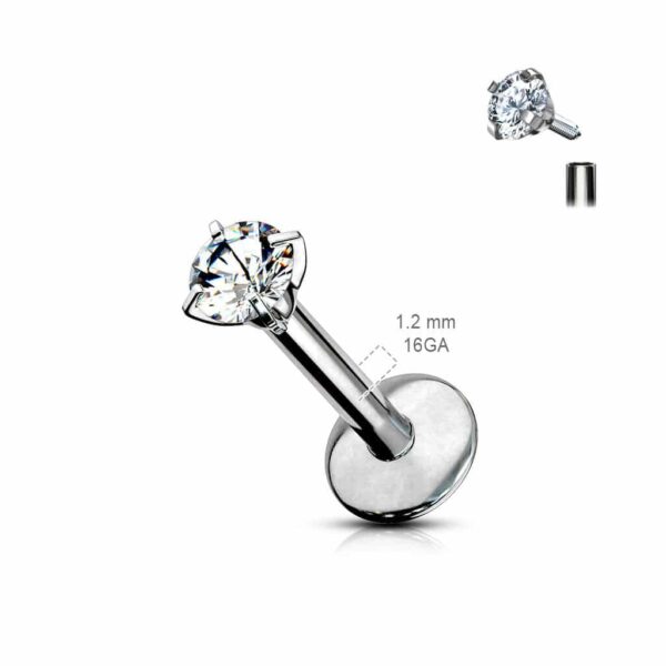 Labret van titanium intern geschroefd met kristal - Afbeelding 2