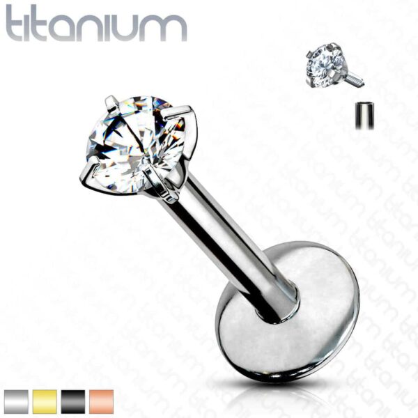 Labret van titanium intern geschroefd met kristal