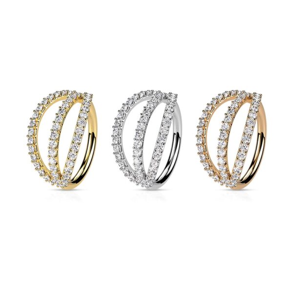 Naadloze piercing ring met triple heldere CZ steentjes - Afbeelding 2