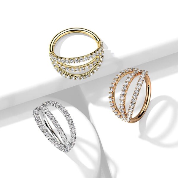 Naadloze piercing ring met triple heldere CZ steentjes - Afbeelding 3