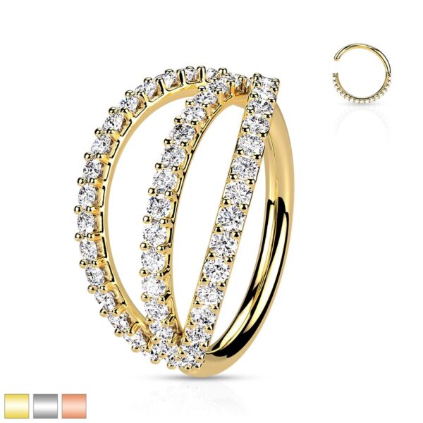 Naadloze piercing ring met triple heldere CZ steentjes