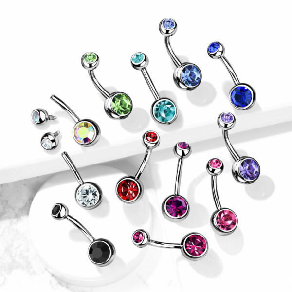 Navelpiercing intern geschroefd met dubbele steen - Afbeelding 7