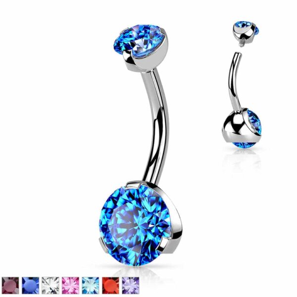 Navelpiercing intern geschroefd met prong-set met CZ steen