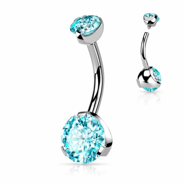 Navelpiercing intern geschroefd met prong-set met CZ steen - Afbeelding 6