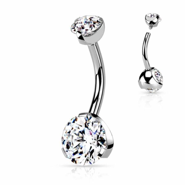 Navelpiercing intern geschroefd met prong-set met CZ steen - Afbeelding 4
