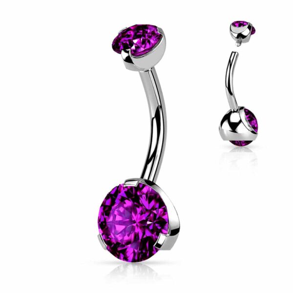 Navelpiercing intern geschroefd met prong-set met CZ steen - Afbeelding 2