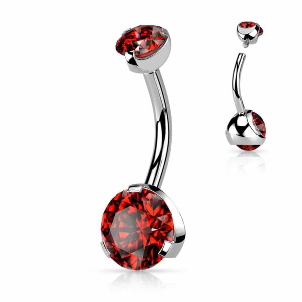 Navelpiercing intern geschroefd met prong-set met CZ steen - Afbeelding 7
