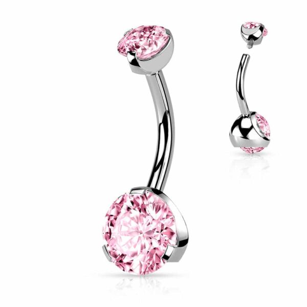 Navelpiercing intern geschroefd met prong-set met CZ steen - Afbeelding 5