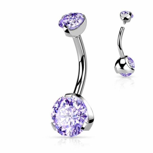 Navelpiercing intern geschroefd met prong-set met CZ steen - Afbeelding 8