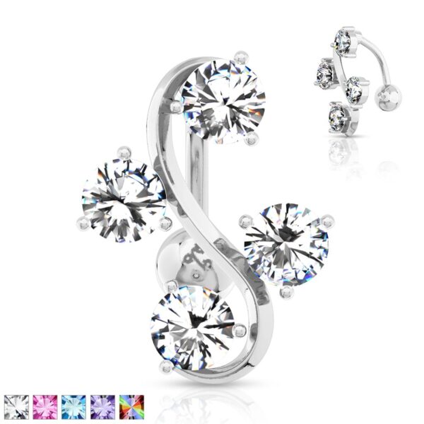 Navelpiercing met 4 stenen