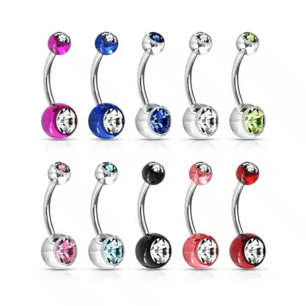 Navelpiercing met Acryl balletjes met steen - Afbeelding 2