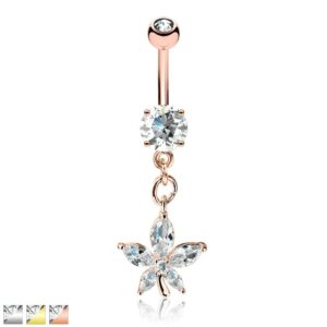Navelpiercing met bloem-hanger met steentjes