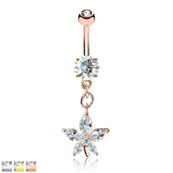 Navelpiercing met bloem-hanger met steentjes