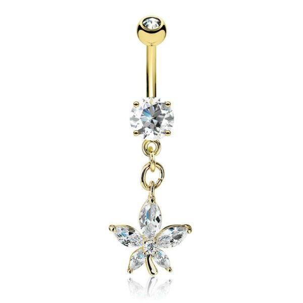 Navelpiercing met bloem-hanger met steentjes - Afbeelding 3