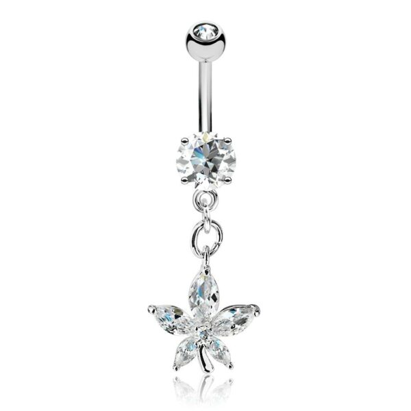 Navelpiercing met bloem-hanger met steentjes - Afbeelding 2