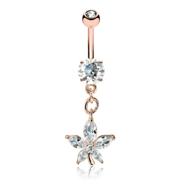 Navelpiercing met bloem-hanger met steentjes - Afbeelding 4