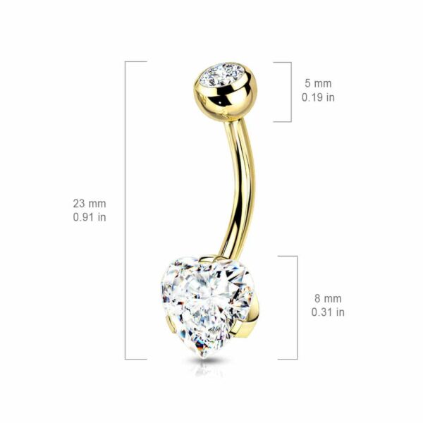 Navelpiercing met CZ hart prong-set - Afbeelding 2