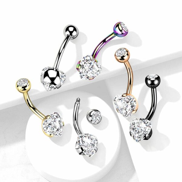 Navelpiercing met CZ hart prong-set - Afbeelding 3