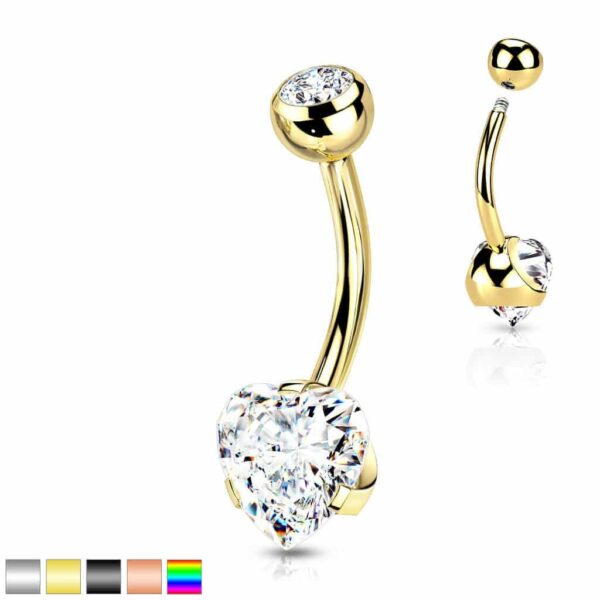 Navelpiercing met CZ hart prong-set