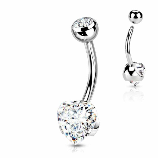 Navelpiercing met CZ hart prong-set - Afbeelding 6
