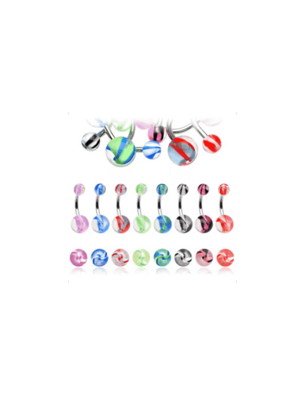 Navelpiercing met gekleurde doorzichtige balletjes