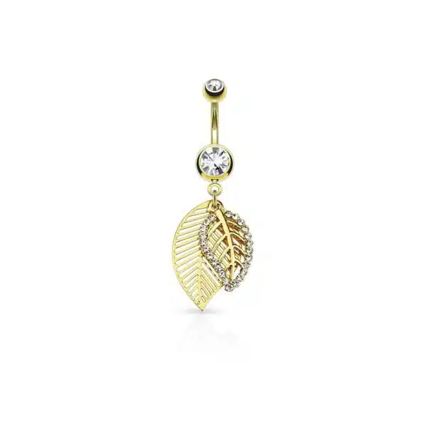 Navelpiercing met hangend blad en veer - Afbeelding 3