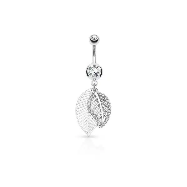 Navelpiercing met hangend blad en veer - Afbeelding 2