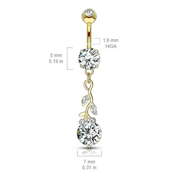 Navelpiercing met hanger en groot kristal - Afbeelding 2