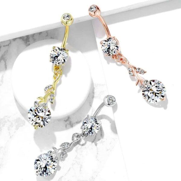 Navelpiercing met hanger en groot kristal - Afbeelding 4