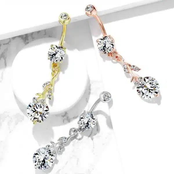 Navelpiercing met hanger en groot kristal - Afbeelding 4