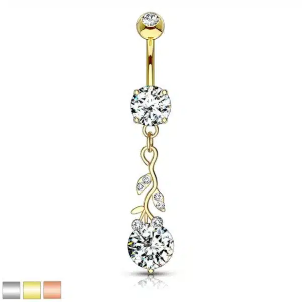 Navelpiercing met hanger en groot kristal