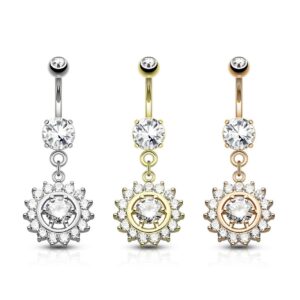 Navelpiercing met hanger en ronde stenen