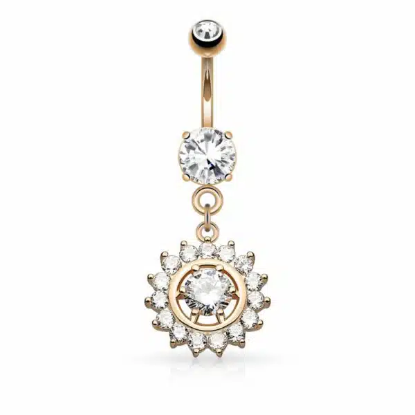 Navelpiercing met hanger en ronde stenen - Afbeelding 3