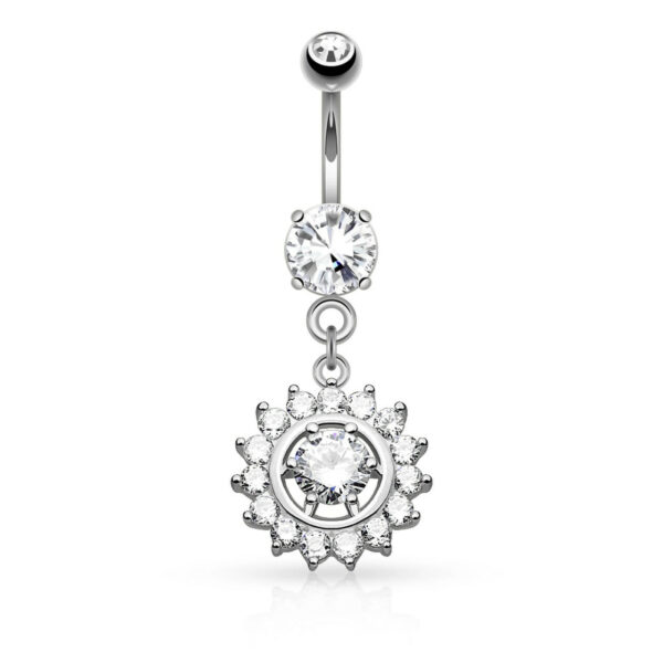 Navelpiercing met hanger en ronde stenen - Afbeelding 2