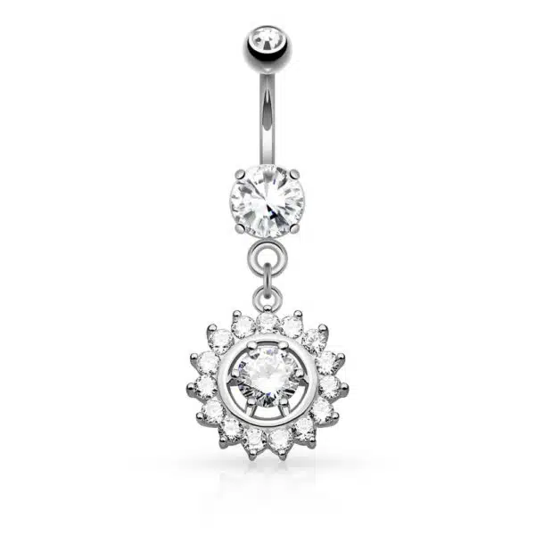 Navelpiercing met hanger en ronde stenen - Afbeelding 2