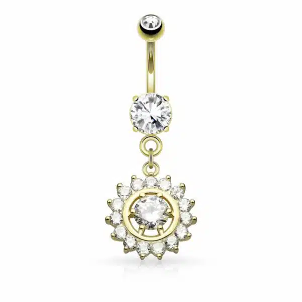Navelpiercing met hanger en ronde stenen - Afbeelding 4