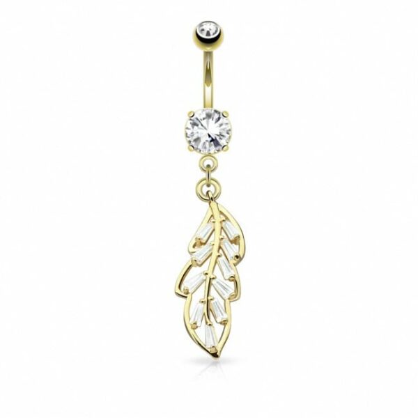 Navelpiercing met hanger in de vorm van een blaadje