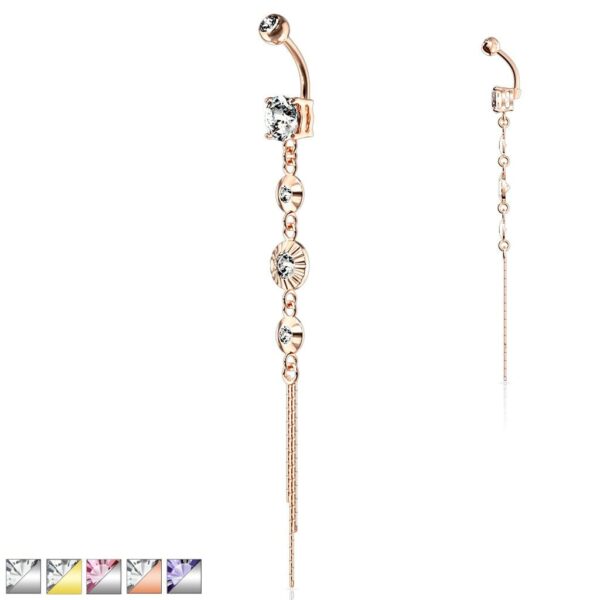 Navelpiercing met lange hanger en steentjes