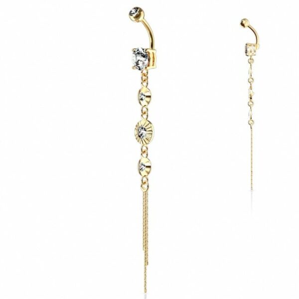 Navelpiercing met lange hanger en steentjes - Afbeelding 3